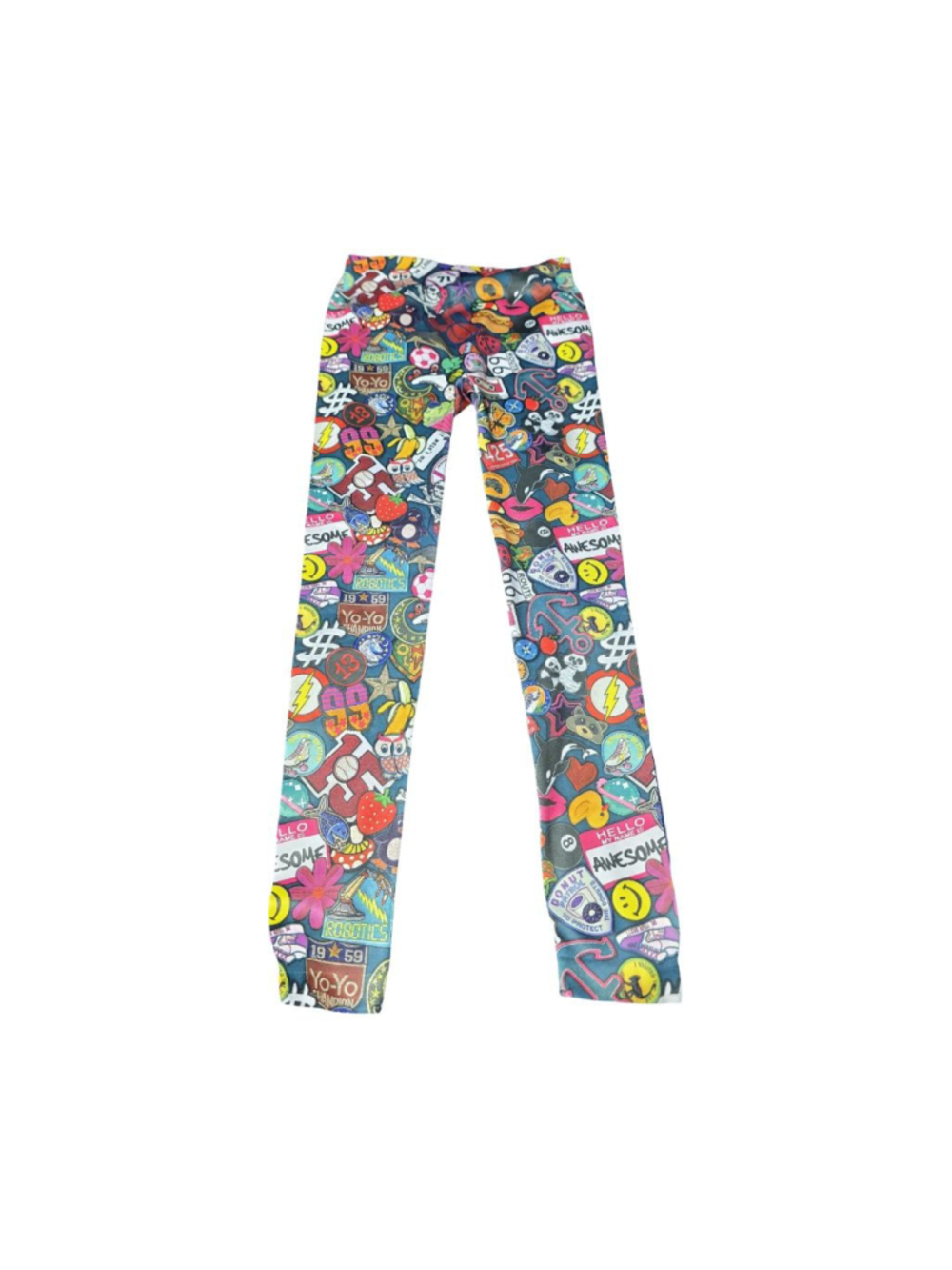 Girls No Boundaries Leggings M Blue Multi-color Patch Collage #899